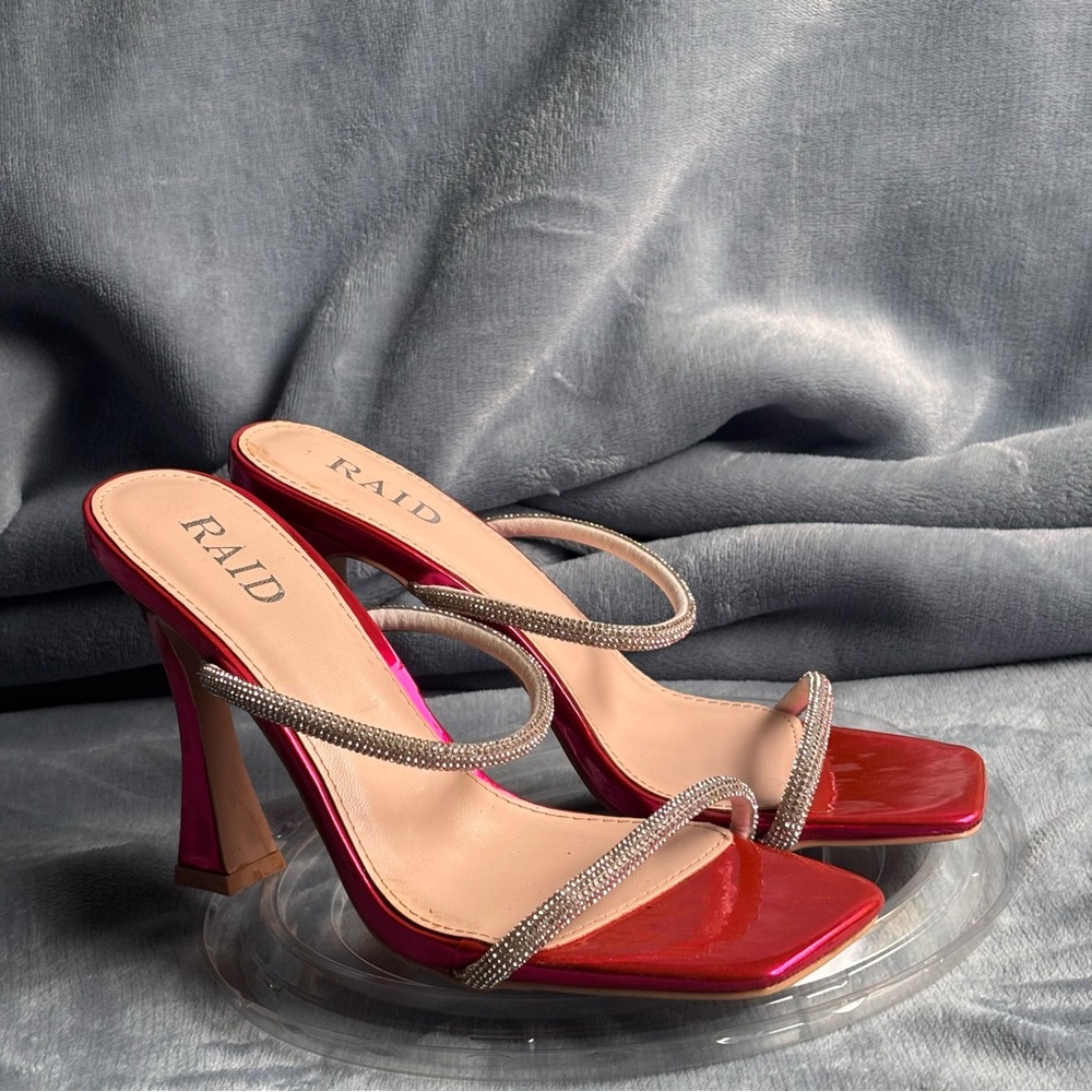 RAID Beulah Heeled Mule Sandals With Rhinestone in Pink- 7.5 US